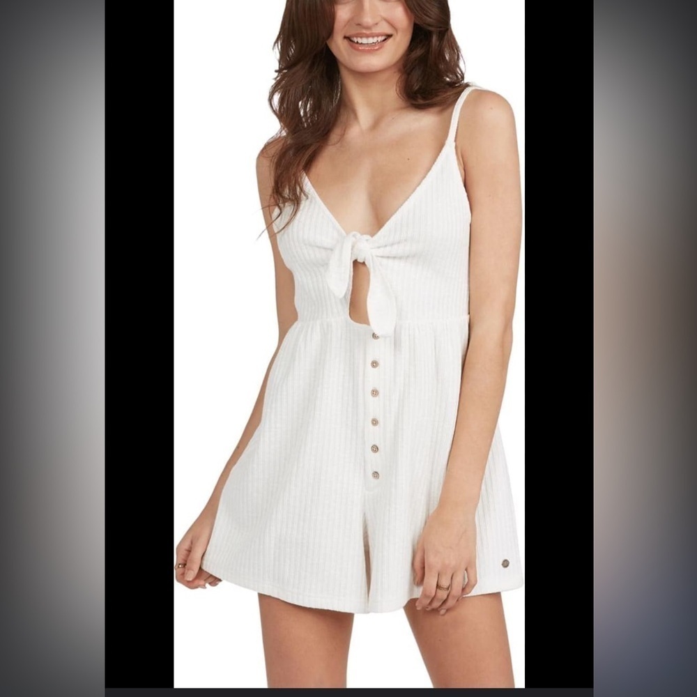 NWOT Roxy Sun N Vibes Tie Button Keyhole Front Rib Romper Ivory Color Size Small - Picture 1 of 10
